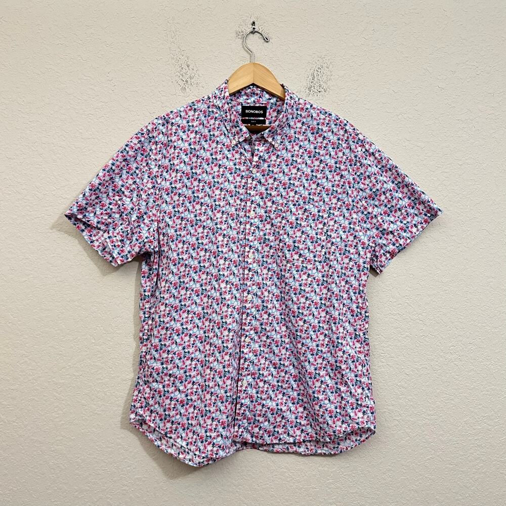 BONOBOS Shirt Colorful Ditsy Floral Slim Fit Short Sleeve Button Down